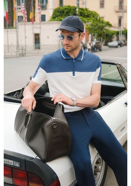 Erkek Lacivert Slim Fit Beli Lastikli 360 Derece Esnek Teknik Kumaş Pantolon A41y3077