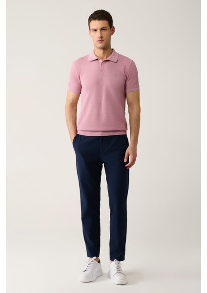 Erkek Lacivert Slim Fit Beli Lastikli 360 Derece Esnek Teknik Kumaş Pantolon A41y3077 fiyatları