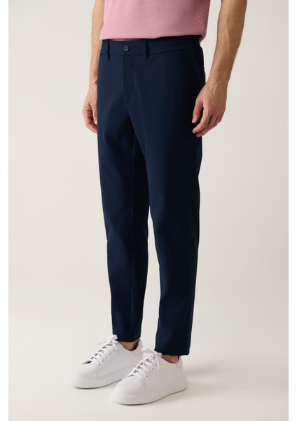 Erkek Lacivert Slim Fit Beli Lastikli 360 Derece Esnek Teknik Kumaş Pantolon A41y3077 fırsatları