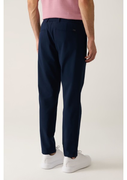 Erkek Lacivert Slim Fit Beli Lastikli 360 Derece Esnek Teknik Kumaş Pantolon A41y3077