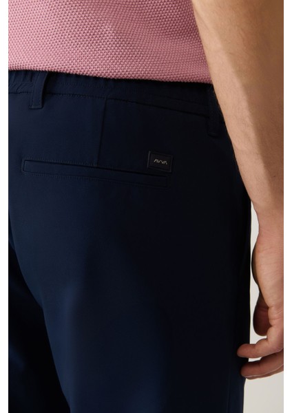 Erkek Lacivert Slim Fit Beli Lastikli 360 Derece Esnek Teknik Kumaş Pantolon A41y3077
