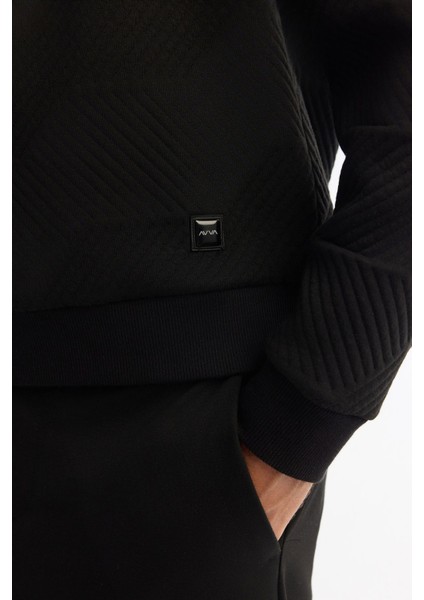 Erkek Siyah Bisiklet Yaka Baskılı Elastan Sweatshirt A42y1275 modelleri