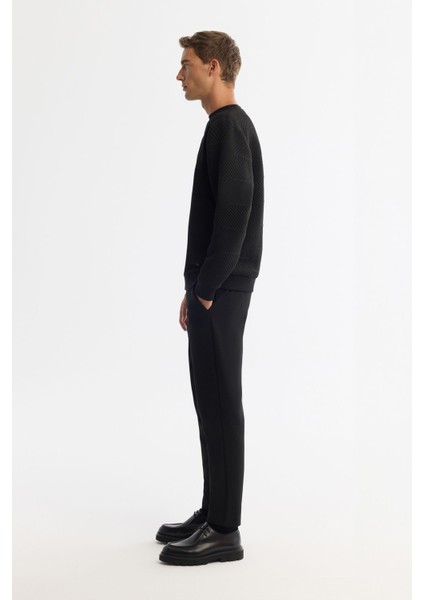 Erkek Siyah Bisiklet Yaka Baskılı Elastan Sweatshirt A42y1275 fırsatları