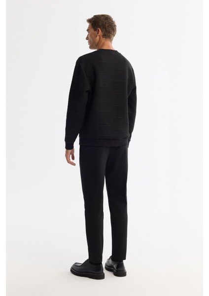 Erkek Siyah Bisiklet Yaka Baskılı Elastan Sweatshirt A42y1275 indirimleri