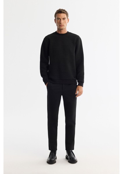 Erkek Siyah Bisiklet Yaka Baskılı Elastan Sweatshirt A42y1275