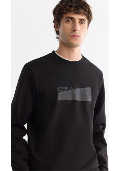 Erkek Siyah Bisiklet Yaka Pamuklu Baskılı Elastan Sweatshirt A42y1229 fiyatları