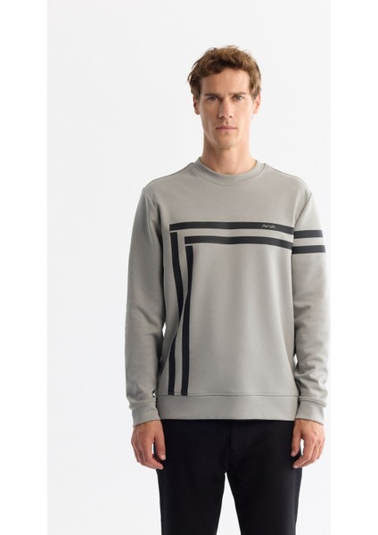 Erkek Gri Bisiklet Yaka Pamuklu Baskılı Elastan Sweatshirt A42y1284