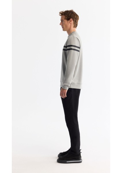 Erkek Gri Bisiklet Yaka Pamuklu Baskılı Elastan Sweatshirt A42y1284 modelleri
