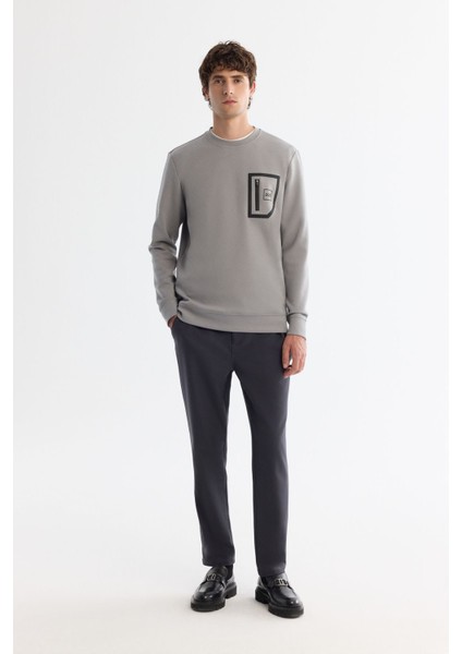 Erkek Gri Bisiklet Yaka Pamuklu Baskılı Elastan Sweatshirt A42y1240 indirimleri