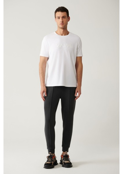 Erkek Beyaz Bisiklet Yaka Baskılı Soft Touch T-shirt A41y1030
