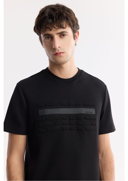 Erkek Siyah Bisiklet Yaka Flexi & Gofre Baskı Detaylı İnterlok T-Shirt A51Y1002 fiyatları