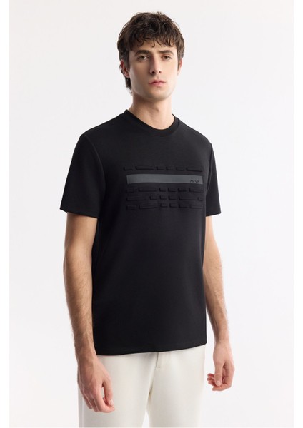 Erkek Siyah Bisiklet Yaka Flexi & Gofre Baskı Detaylı İnterlok T-Shirt A51Y1002 indirimleri
