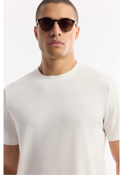 Erkek Ekru Regular Fit Bisiklet Yaka Jakar Dokulu T-shirt A51y1041 fiyatları