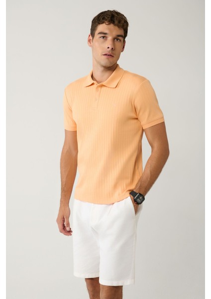 Erkek Açık Turuncu %100 Pamuk 3 Düğmeli Jakarlı Polo Yaka T-shirt A41y1354 modelleri