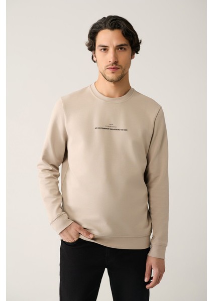 Erkek Taş Bisiklet Yaka İnterlok Baskılı Sweatshirt A41Y1246