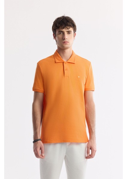 Erkek Turuncu Regular Fit %100 Pamuk Hızlı Kuruyan Kıvrılmayan Polo Yaka T-Shirt B001032