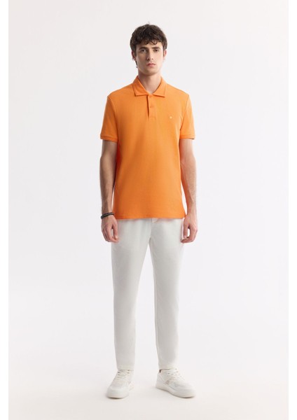 Erkek Turuncu Regular Fit %100 Pamuk Hızlı Kuruyan Kıvrılmayan Polo Yaka T-Shirt B001032