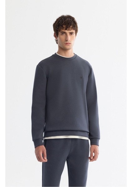 Erkek Antrasit Bisiklet Yaka Esnek Yumuşak Doku Interlok Kumaş Sweatshirt B001100