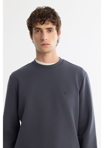 Erkek Antrasit Bisiklet Yaka Esnek Yumuşak Doku Interlok Kumaş Sweatshirt B001100 fiyatları