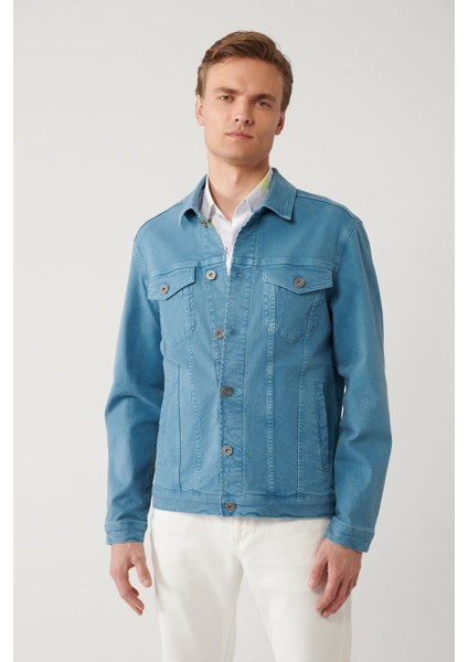 Erkek Indigo Klasik Yaka Garment Dyed Cepli Denim Ceket A41y6020