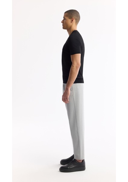 Erkek Siyah Regular Fit Bisiklet Yaka Önü Jakar Detaylı Rayon Triko T-shirt A51Y5004