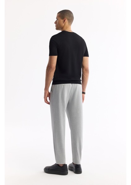 Erkek Siyah Regular Fit Bisiklet Yaka Önü Jakar Detaylı Rayon Triko T-shirt A51Y5004