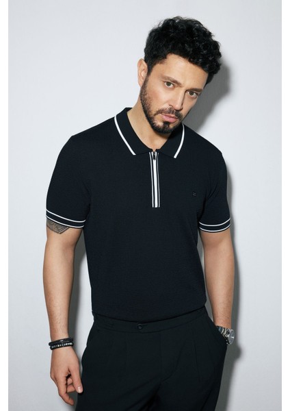 Erkek Siyah Regular Fit Polo Yaka Dokulu Rayon Triko T-shirt A51y5165 fiyatları