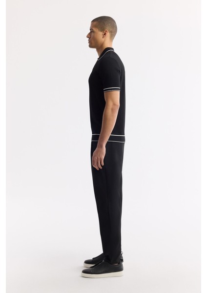 Erkek Siyah Regular Fit Polo Yaka Dokulu Rayon Triko T-shirt A51y5165 indirimleri