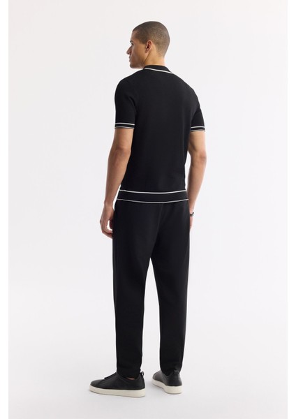 Erkek Siyah Regular Fit Polo Yaka Dokulu Rayon Triko T-shirt A51y5165