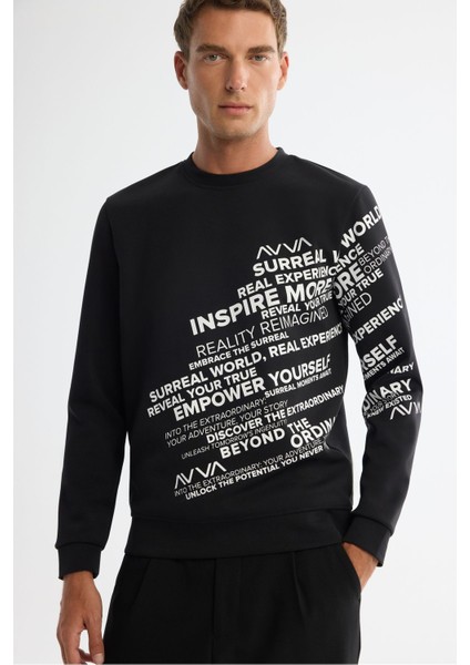 Erkek Siyah Bisiklet Yaka Pamuklu Baskılı Sweatshirt A42y1285 fiyatları