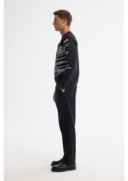 Erkek Siyah Bisiklet Yaka Pamuklu Baskılı Sweatshirt A42y1285 modelleri