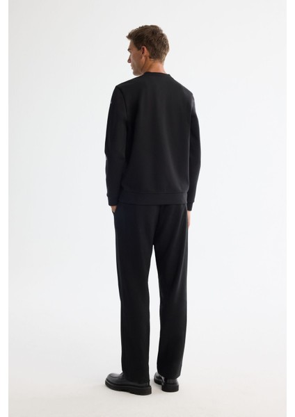 Erkek Siyah Bisiklet Yaka Pamuklu Baskılı Sweatshirt A42y1285 fırsatları