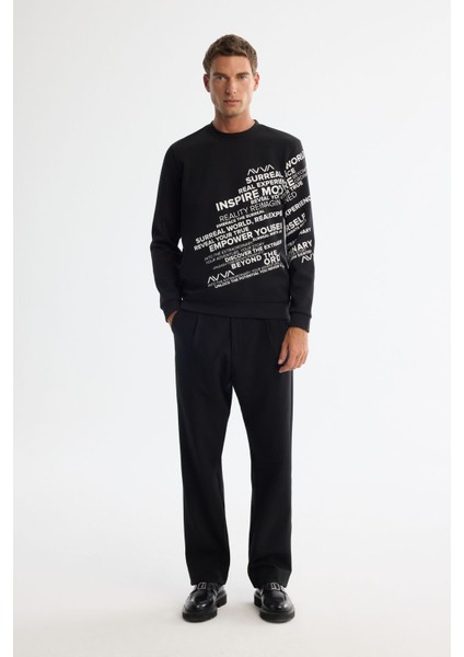 Erkek Siyah Bisiklet Yaka Pamuklu Baskılı Sweatshirt A42y1285 indirimleri