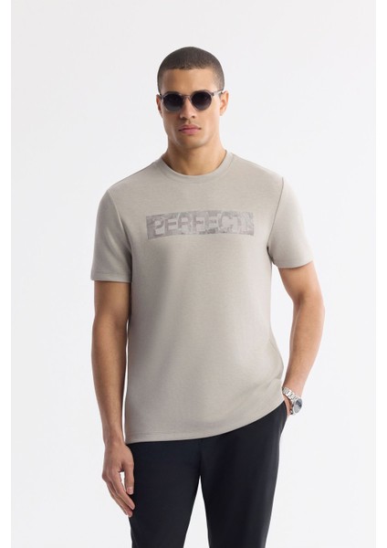 Erkek Gri Bisiklet Yaka Baskılı Bi Stretch İnterlok T-Shirt A51Y1044