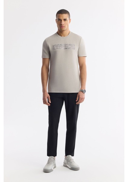 Erkek Gri Bisiklet Yaka Baskılı Bi Stretch İnterlok T-Shirt A51Y1044