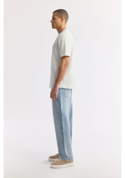 Erkek Beyaz Bisiklet Yaka Pamuklu Jakarlı Elastan T-shirt A51y1122 modelleri