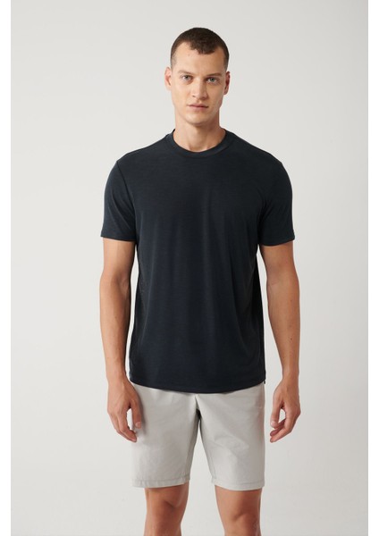 Erkek Antrasit Bisiklet Yaka Baskılı Soft Touch T-Shirt A41Y1032