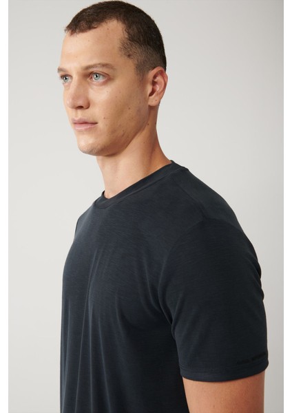 Erkek Antrasit Bisiklet Yaka Baskılı Soft Touch T-Shirt A41Y1032