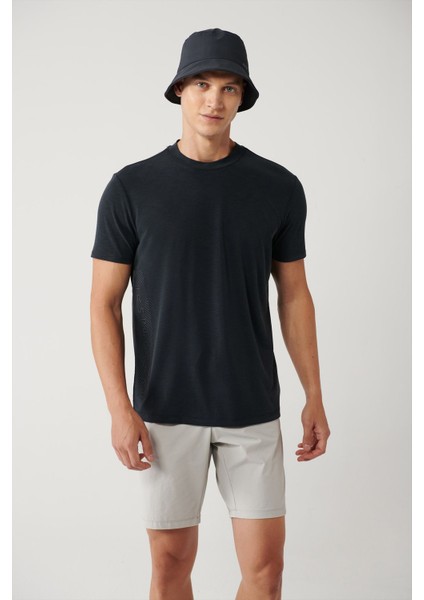 Erkek Antrasit Bisiklet Yaka Baskılı Soft Touch T-Shirt A41Y1032