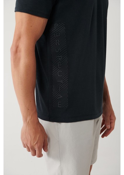 Erkek Antrasit Bisiklet Yaka Baskılı Soft Touch T-Shirt A41Y1032