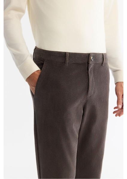 Erkek Antrasit Relaxed Fit Klasik Bel Kalın Fitilli Kadife Chino Pantolon A42y3017