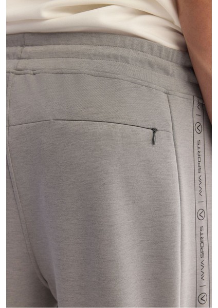 Erkek Gri Soft Touch Beli Lastikli Baskılı Elastan Eşofman Altı A42y3417