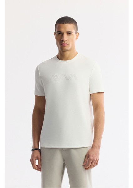 Erkek Beyaz Baskılı Bisiklet Yaka İnterlok T-Shirt A41Y1174