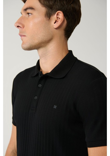 Erkek Siyah %100 Pamuk 3 Düğmeli Jakarlı Polo Yaka Regular Fit T-Shirt A41Y1354 fiyatları
