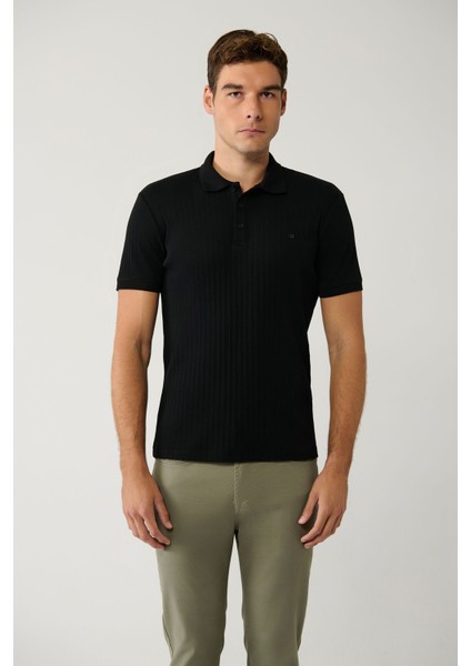 Erkek Siyah %100 Pamuk 3 Düğmeli Jakarlı Polo Yaka Regular Fit T-Shirt A41Y1354 modelleri