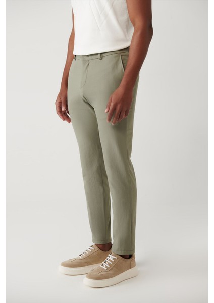Erkek Açık Haki Relaxed Fit Beli Lastikli Yandan Cepli Way Stretch Lightweight Pantolon A41y3203 modelleri