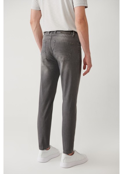 Erkek Gri Eskitme Yıkamalı Esnek Jean Pantolon A41Y3514