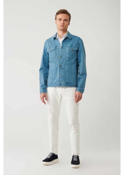 Erkek Indigo Klasik Yaka Garment Dyed Cepli Denim Ceket A41y6020 indirimleri