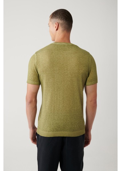 Erkek Haki Bisiklet Yaka Garment Dyed T-shirt A41y5074 fırsatları