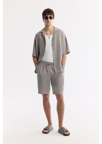 Erkek Nardo Gri Beli Lastikli Bağcıklı Soft Touch Relaxed Fit Şort A51Y3703